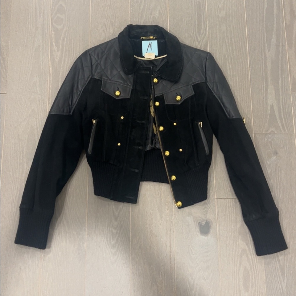 Marciano Cropped Suede & Leather Moto Jacket – Black – XS